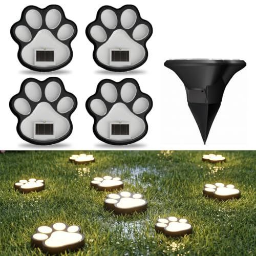 8Pack Paw Solar Lights Outdoor, Cute Dog Paw Solar Lights with 1 LED, Dual White & Warm Light IP65 Waterproof Solar Paw Print Lights for Lawn, Path, Garden Yard Decor - Warm White
