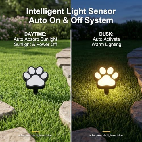 10Pack Paw Solar Lights Outdoor, Cute Dog Paw Solar Lights with 1 LED, Dual White & Warm Light IP65 Waterproof Solar Paw Print Lights for Lawn, Path, Garden Yard Decor - White