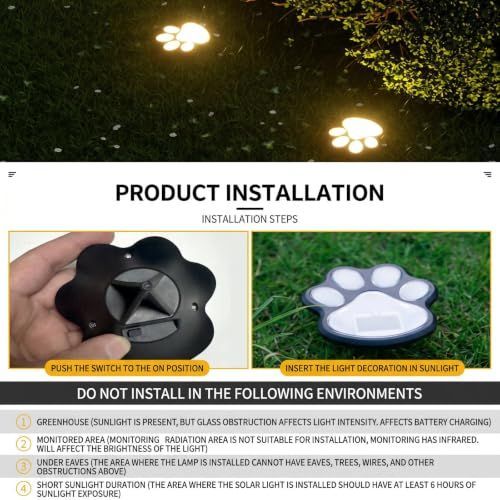 2Pack Paw Solar Lights Outdoor, Cute Dog Paw Solar Lights with 1 LED, Dual White & Warm Light IP65 Waterproof Solar Paw Print Lights for Lawn, Path, Garden Yard Decor - White