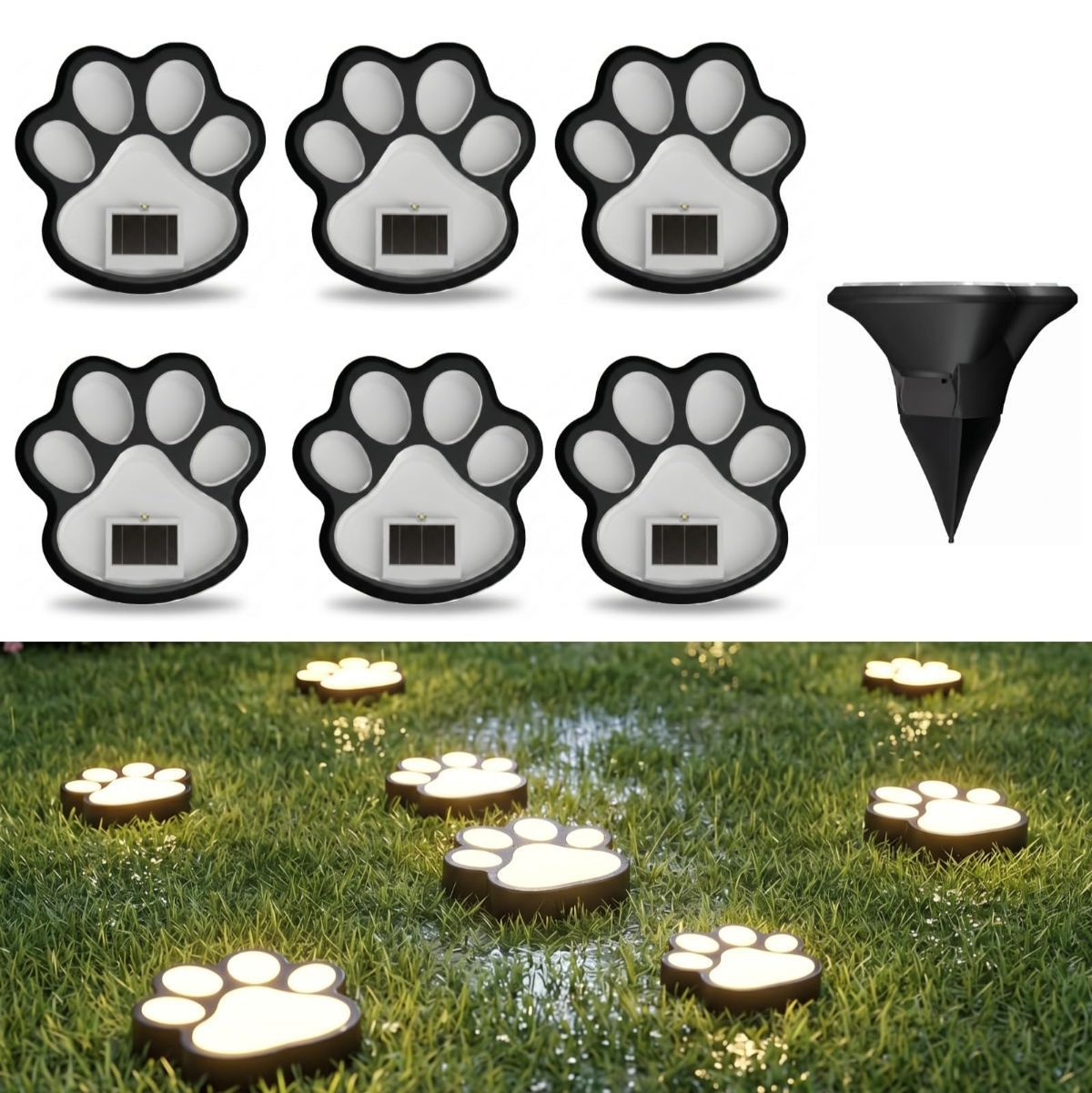 2Pack Paw Solar Lights Outdoor, Cute Dog Paw Solar Lights with 1 LED, Dual White & Warm Light IP65 Waterproof Solar Paw Print Lights for Lawn, Path, Garden Yard Decor - White