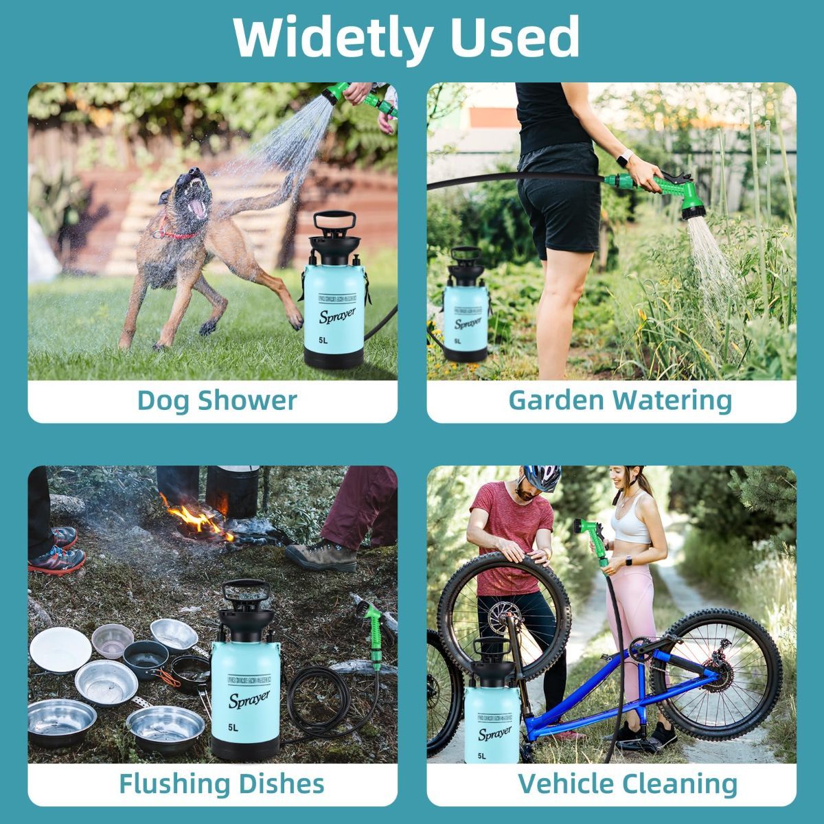Portable Shower for Camping with 7 Spray Modes, Hand Press Camping Shower with Removable Hose and Shower Head,Pressure Rinse Kits for Hiking Traveling Garden Beach Pet Shower