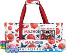 Mahjong Game Set, 166 Blue Tiles (1.2”), 4 All-in-One Color Rack/Pushers & Drawstring Bag, Complete Mahjong Sets with Blue Printed Carrying Bag and Mahjong Tile Set Accessories