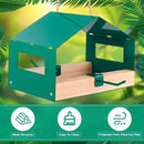 Metal Bird Feeder for Outdoor Hanging Wild Bird Feeder House with Weatherproof Roof Rust-Resistant Mesh Platform Easy to Clean & Refill for Attracting Finches Garden Yard Outside - Green - Size 20*14cm