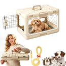 Foldable Hard Cat Carrier, Transparent Pet Crate for Cats & Small Dogs, Collapsible Travel Kennel with Ventilation & Urine Pad Mesh Grid, Portable Travel cage, Essential for pet Travel - White - Size 20*12.59*12.2in