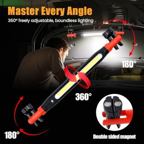 3000LM Rechargeable Magnetic Work Light, 2026 New LED Work Light Bar, Portable Under Hood Works Lights for Automotive Repair, Adjustable Magnetic LED Bar for Mechanics - Green