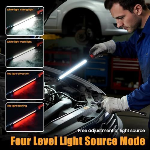 3000LM Rechargeable Magnetic Work Light, 2026 New LED Work Light Bar, Portable Under Hood Works Lights for Automotive Repair, Adjustable Magnetic LED Bar for Mechanics - Green