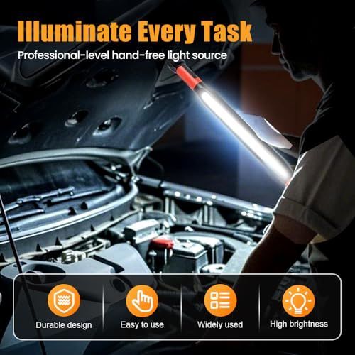3000LM Rechargeable Magnetic Work Light, 2026 New LED Work Light Bar, Portable Under Hood Works Lights for Automotive Repair, Adjustable Magnetic LED Bar for Mechanics - Red