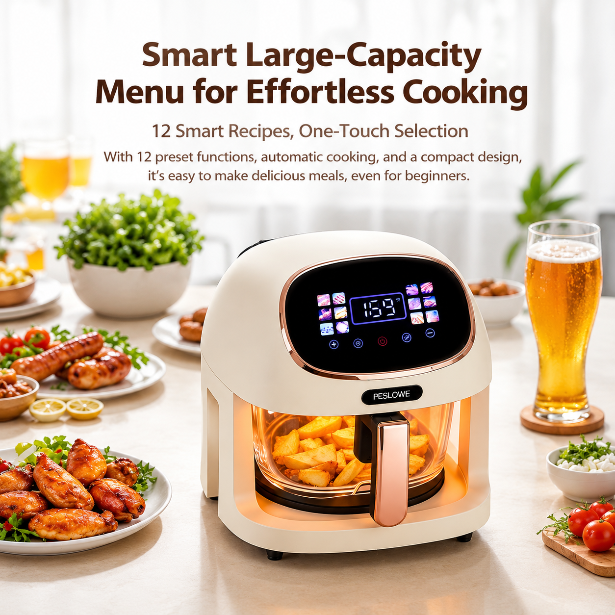 360° Panoramic Air Fryer for Effortless, Visible Healthy Cooking at Home (white)