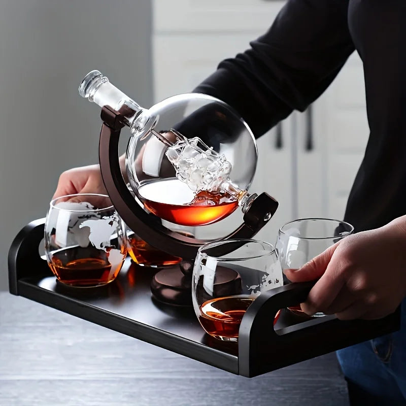 Globe Whiskey Decanter Set Lead-Free Glass Carafe