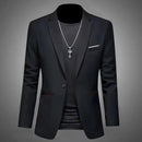 Mens Slim Fit Casual Suit Jacket Single Button (Black)