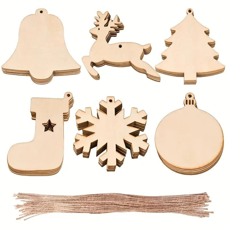 DIY Wooden Christmas Tree Ornaments Craft Set (60pcs)