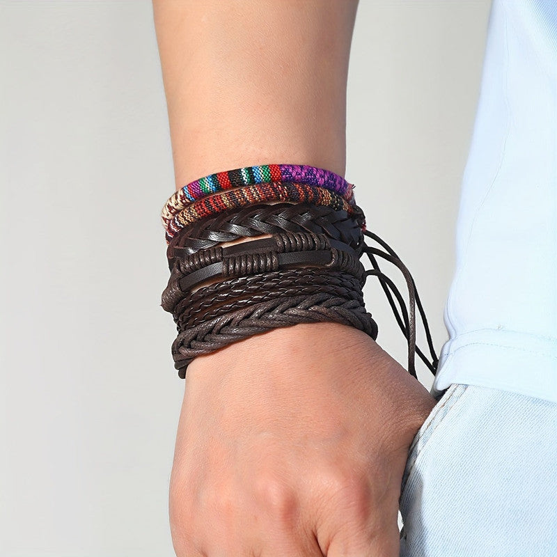 Men's Vintage PU Leather Bracelet Set (36pcs)