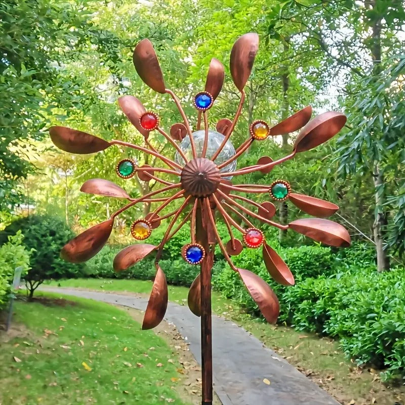Solar Powered Metal Wind Spinner with LED Lights