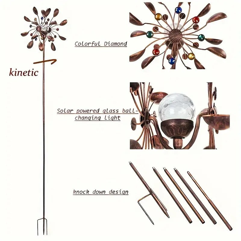 Solar Powered Metal Wind Spinner with LED Lights