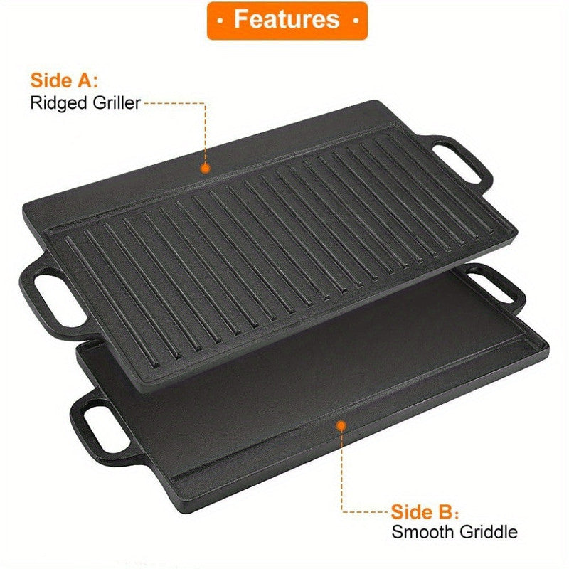 Non-Stick Cast Iron Griddle Pan, Double-Sided Grill