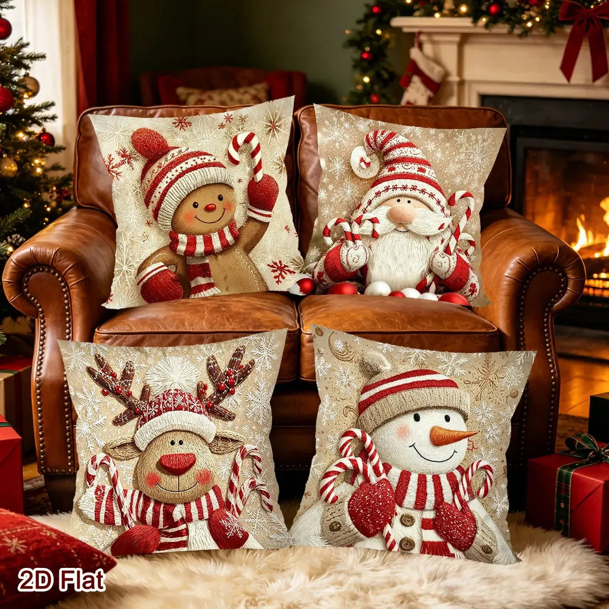 Trendbay Christmas Cushion Cover 4 Set Gnome & Gingerbread Man