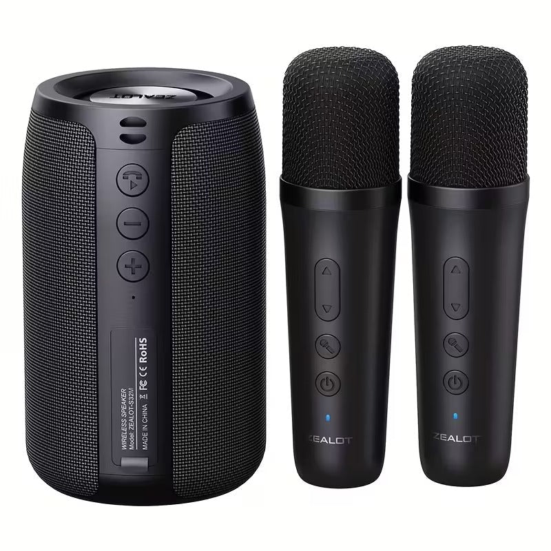 Wireless Speaker with Dual Karaoke Microphones
