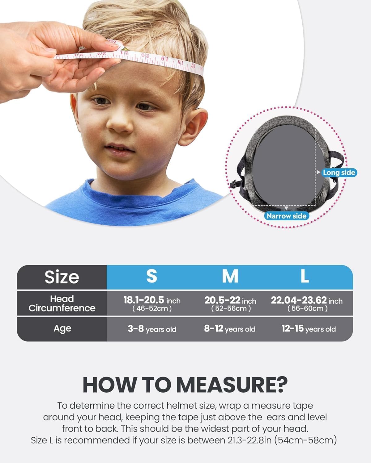 OutdoorMaster Youth & Kids Bike Helmet - Adjustable Multi-Sports Skateboard Helmet with Removable Liners for Balance Bike, Toddler Scooter, One Wheel Hoverboard-Light Blue-Large