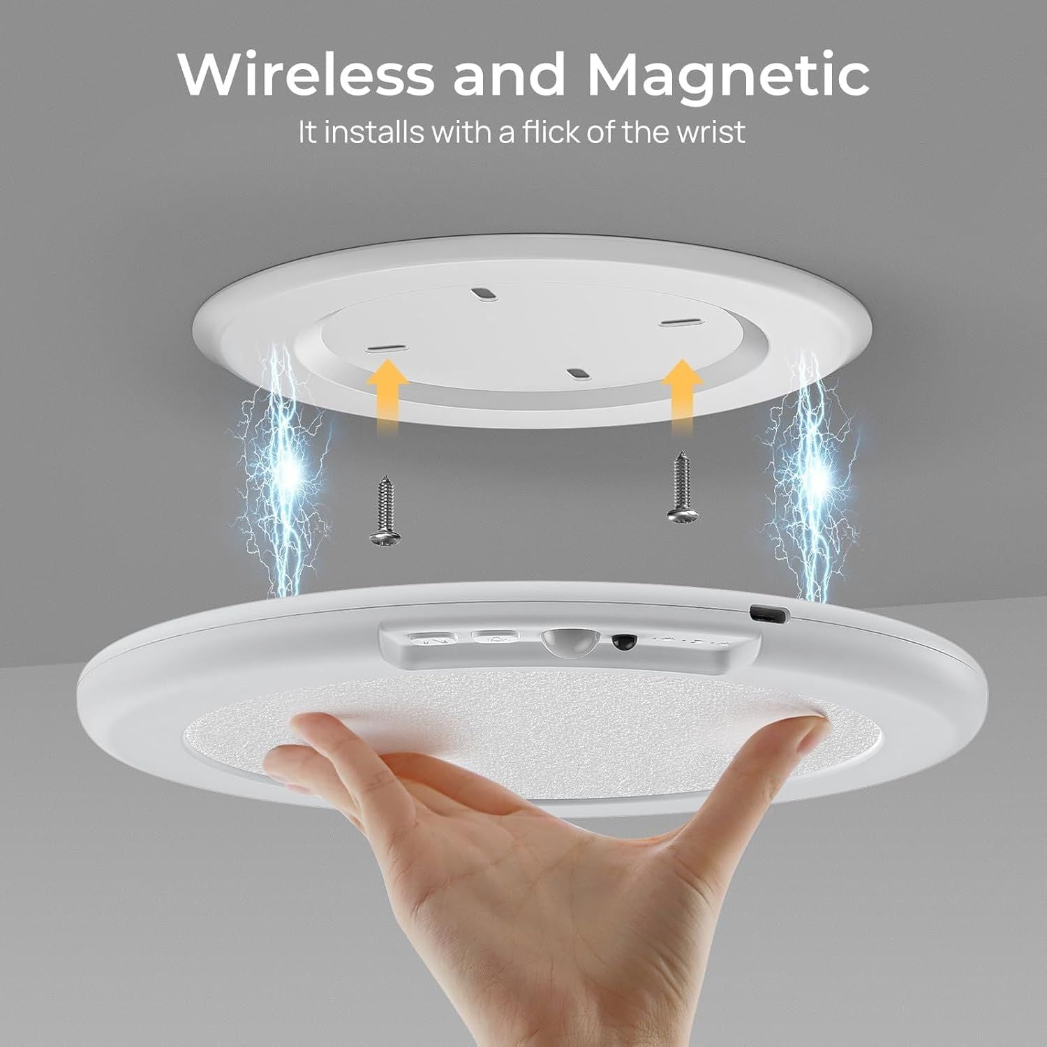 2 Pack Magnetic Wireless Ceiling Light, Rechargeable Battery Operated Ceiling Light wiht Remote, Ultra-Thin Motion Sensor Shower Lamp for Bathroom Closet Porch