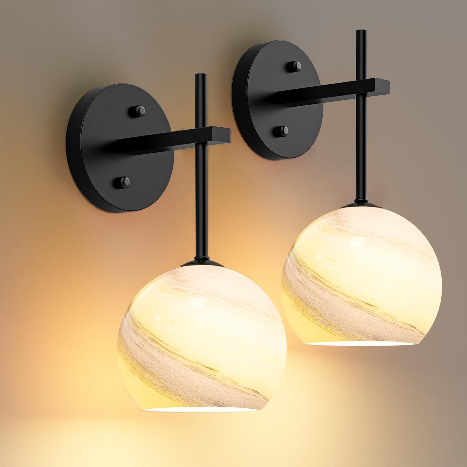 Wall Sconces Set of Two, Wireless Battery Operated Wall Decor with Remote, Sconces Wall Lighting with Glass Shade, Upward and Downward Installation, 12 RGB Colors and 3 CCT Options