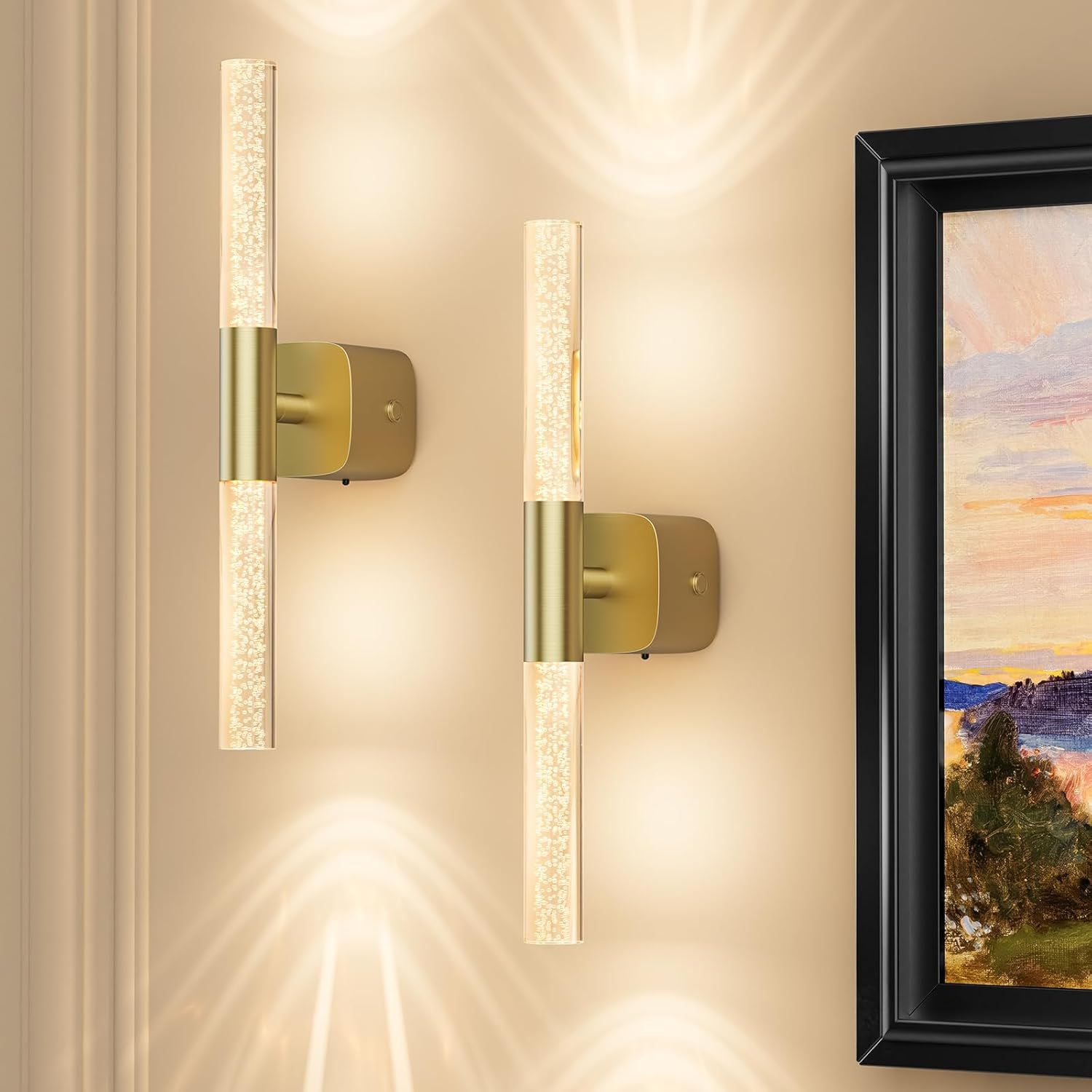 Battery Operated Wall Sconce Set of 2 Rechargeable Battery Powered Wall Light with 12000mAh Wireless Dimmable Wall Lamp Fixtures for Bedroom Living Room (Brushed Gold, 16"-2 Pack)