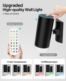 LED Wall Sconce, Wireless Battery Operated Wall Sconce with Rechargeable Battery Operated 12RGB and 3CCT Dimmable Magnetic Light, for Bedroom Bedside Reading Living Room Picture