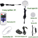 Dimmable LED Under Cabinet Lighting, Counter Showcase Kitchen Lighting Fixtures with 12V Plug in Adapter and Dimmable Wireless Remote Control, 3 Ultra Slim Puck Lights Kit (Warm White2700K)