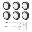 AIBOO Rechargeable Cabinet Lights, 6 Pack Puck Lights, 3 Colour, Remote, Black