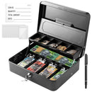 Lockable Cash Box with Coin Tray – Durable Metal Money Box with Key Lock for Bills & Change – Black