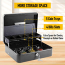 Lockable Cash Box with Coin Tray – Durable Metal Money Box with Key Lock for Bills & Change – Black