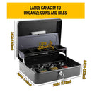 Portable Heavy-Duty Metal Cash Box with Key Lock & Security Cable Lock Suitable for Small Business