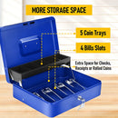Cash Box With Security Locker And Security Cable, Money Box/Cash Tin With Money Tray For Saving Organizer-Blue