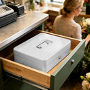 Cash Box With Security Locker And Security Cable, Money Box/Cash Tin With Money Tray For Saving Organizer-White