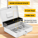 Cash Box With Security Locker And Security Cable, Money Box/Cash Tin With Money Tray For Saving Organizer-White