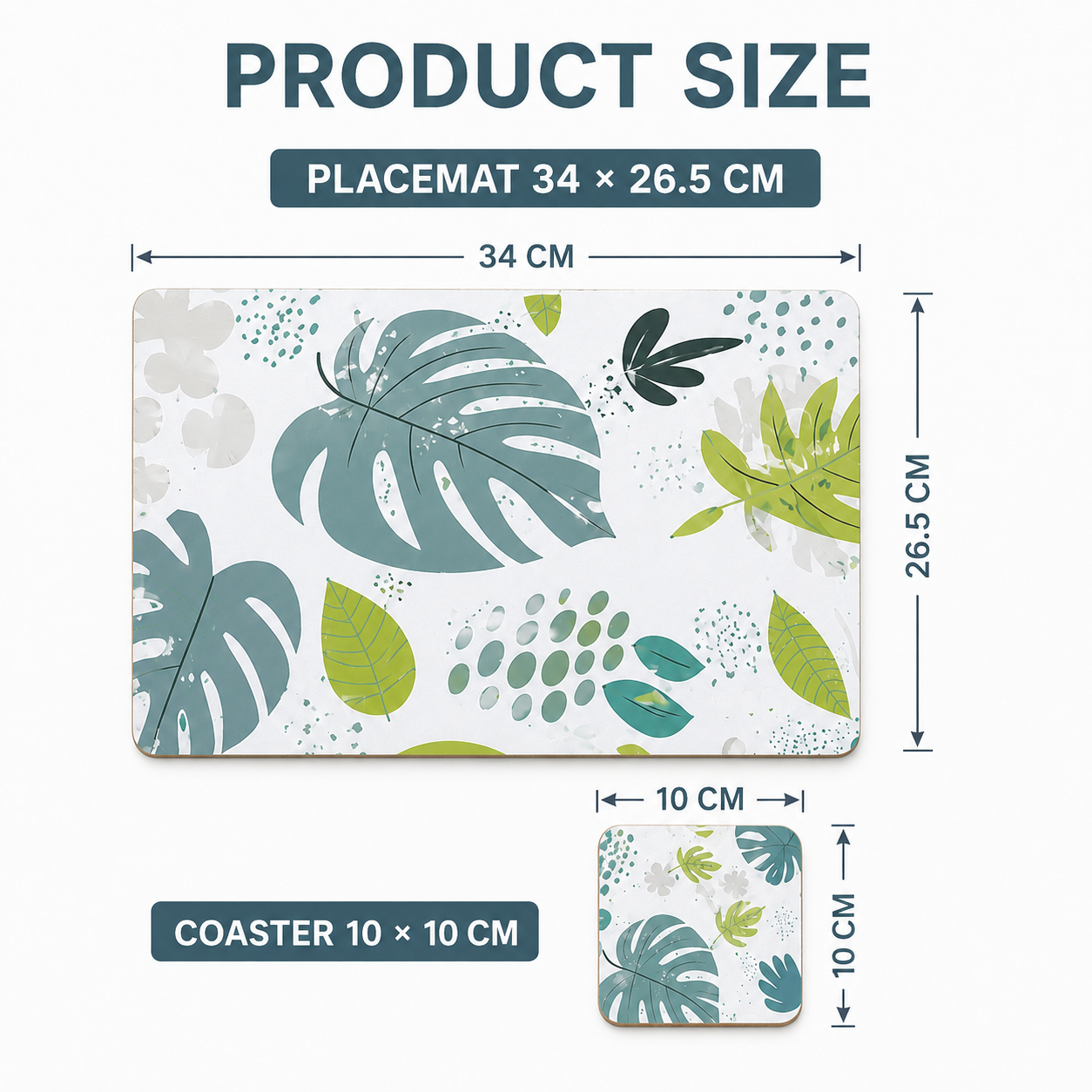 8pcs Monstera MDF Placemats Coasters Heat Resistant(34x26.5cm)