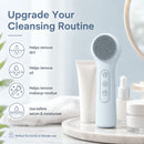 Silicone Facial Cleansing Brush Sonic Vibration Heating Waterproof Rechargeable-BEIGE