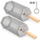 2Pcs Rolling Grill Basket with Removable Handle, 304 Stainless Steel BBQ Grilling Basket for Vegetables, Fish, Shrimp & Meat, Rotating Barbecue Cooking Basket for Outdoor Camping, Picnic & Backyard Grill