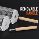 2Pcs Rolling Grill Basket with Removable Handle, 304 Stainless Steel BBQ Grilling Basket for Vegetables, Fish, Shrimp & Meat, Rotating Barbecue Cooking Basket for Outdoor Camping, Picnic & Backyard Grill