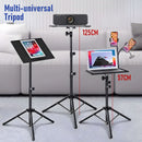 Adjustable Projector Stand with 360° Phone Holder, 57–125cm Folding Tripod Floor Stand for Laptop, Tablet & Projector