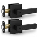 Matte Black Keyless Privacy Door Lever Handles, 2 Pack Heavy Duty Interior Door Lockset, Adjustable 60/70mm Backset, Reversible for Bedroom Bathroom Home Office