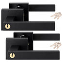 Matte Black Privacy Door Lever Handles with Keys, 2 Pack Heavy Duty Interior Door Lockset, Adjustable 60/70mm Backset, Reversible for Bedroom Bathroom Home Office