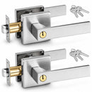 Privacy Door Lever Handle with Key, Heavy Duty Interior Door Lock, Adjustable Latch-Silver