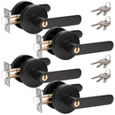 Privacy Door Lever Handle with Key, Heavy Duty Interior Door Lock, Round Design, 4 Pack, Matte Black
