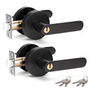 2 Pack Privacy Door Lever Handle with Key, Heavy Duty Interior Door Lock, Round Design, Matte Black