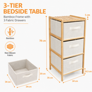 3 Drawer Bamboo Storage Chest Fabric Drawers Multi-Purpose Organiser for Bedroom Bathroom Laundry