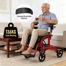 2-in-1 Foldable Aluminium Rollator Walker with Seat, Adjustable Handles, 8" All-Terrain Wheels, Detachable Storage Bag, 136kg Capacity, Lightweight Walking Frame for Indoor & Outdoor Use