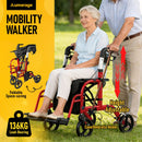 2-in-1 Foldable Aluminium Rollator Walker with Seat, Adjustable Handles, 8" All-Terrain Wheels, Detachable Storage Bag, 136kg Capacity, Lightweight Walking Frame for Indoor & Outdoor Use