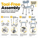 Height Adjustable Shower Chair with Arms & Back, Aluminium Bathroom Seat, 136kg Capacity