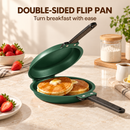 Double-Sided Non-Stick Frying Pan, Flip Pancake Pan with Heat-Resistant Handle for Eggs, Pancakes & Toast, Gas Electric & Ceramic Stoves-Green