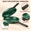 Double-Sided Non-Stick Frying Pan, Flip Pancake Pan with Heat-Resistant Handle for Eggs, Pancakes & Toast, Gas Electric & Ceramic Stoves-Green